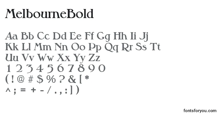 A fonte MelbourneBold – alfabeto, números, caracteres especiais