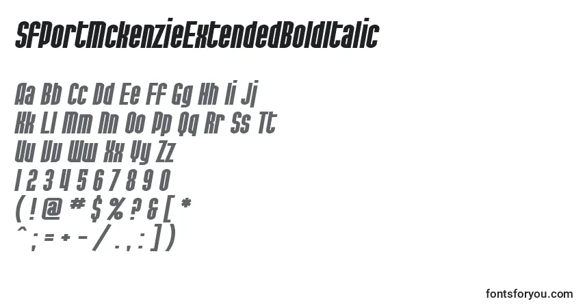 Schriftart SfPortMckenzieExtendedBoldItalic – Alphabet, Zahlen, spezielle Symbole