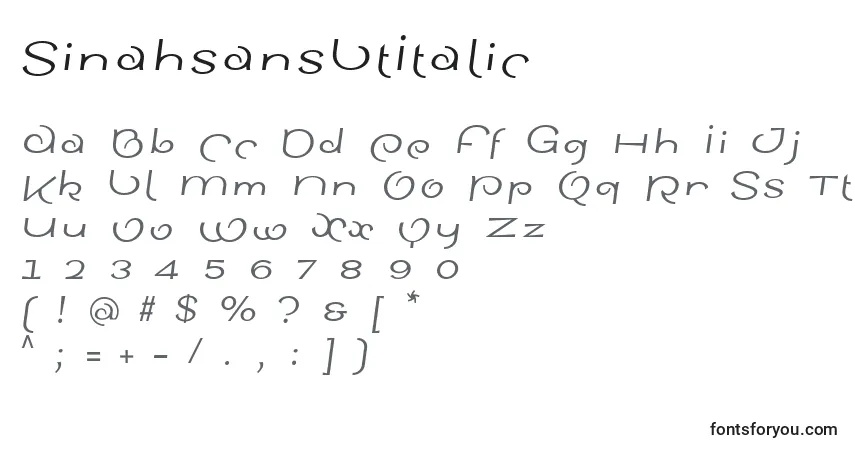 Schriftart SinahsansLtItalic – Alphabet, Zahlen, spezielle Symbole