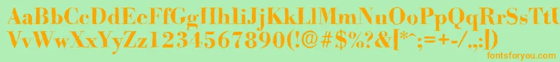 フォントBodoniantiqueBold – オレンジの文字が緑の背景にあります。