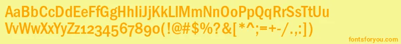Franklingothicmedicondosc-Schriftart – Orangefarbene Schriften auf gelbem Hintergrund