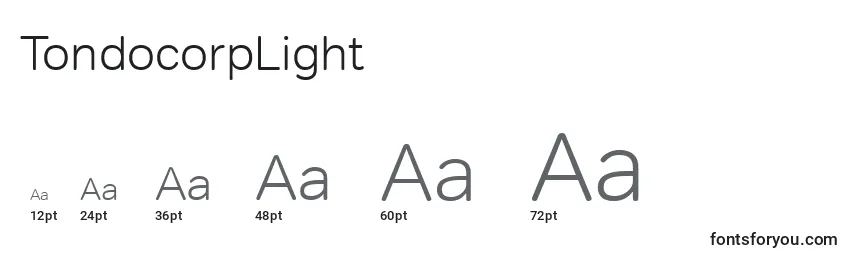 TondocorpLight Font Sizes