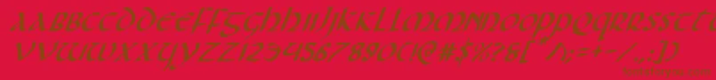 Foucaulti-Schriftart – Braune Schriften auf rotem Hintergrund