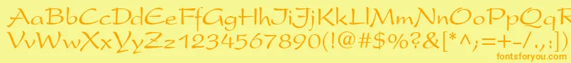 フォントP820ScriptRegular – オレンジの文字が黄色の背景にあります。