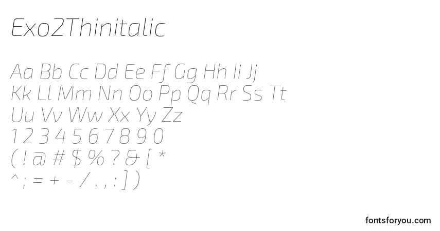 Шрифт Exo2Thinitalic – алфавит, цифры, специальные символы