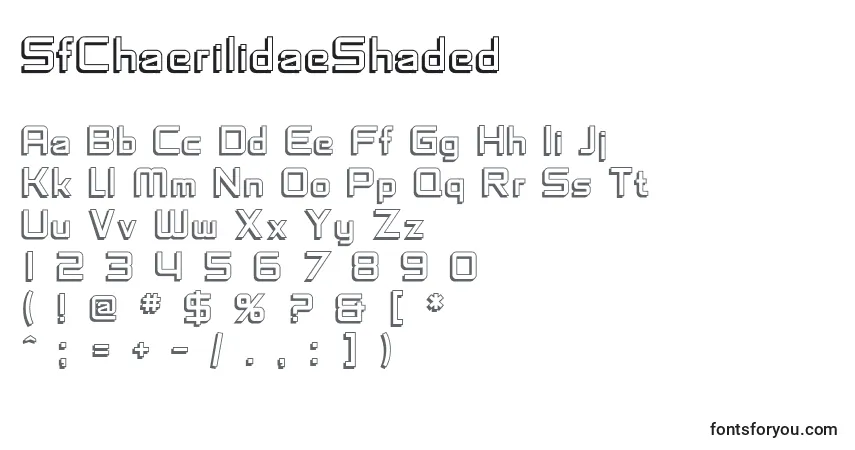 Czcionka SfChaerilidaeShaded – alfabet, cyfry, specjalne znaki