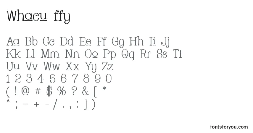 Schriftart Whacu ffy – Alphabet, Zahlen, spezielle Symbole