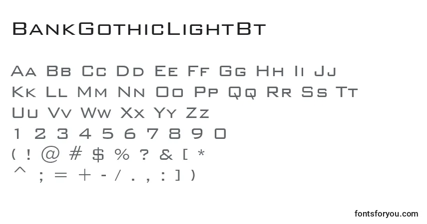 Шрифт BankGothicLightBt – алфавит, цифры, специальные символы