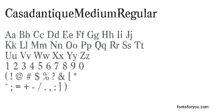 Czcionka CasadantiqueMediumRegular – alfabet, cyfry, specjalne znaki