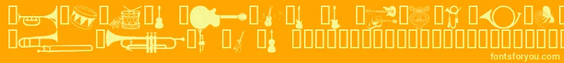 Wmmusic1-Schriftart – Gelbe Schriften auf orangefarbenem Hintergrund