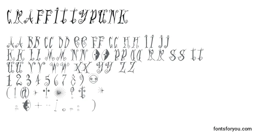 Schriftart Graffittypunk – Alphabet, Zahlen, spezielle Symbole