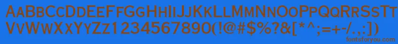 フォントCopperplateCondensedSsiBoldCondensed – 茶色の文字が青い背景にあります。