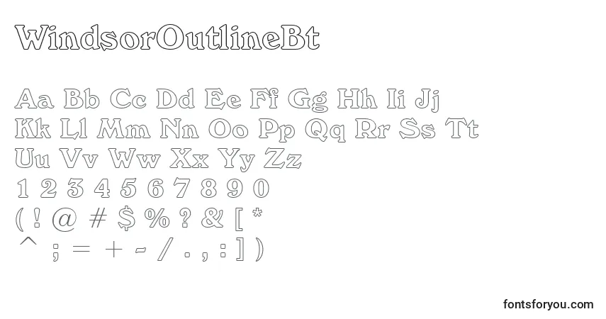 Czcionka WindsorOutlineBt – alfabet, cyfry, specjalne znaki