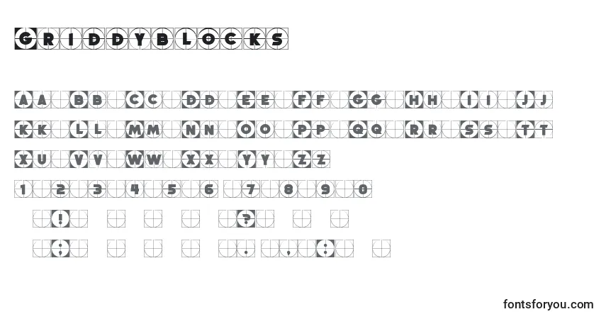 Griddyblocks-fontti – aakkoset, numerot, erikoismerkit