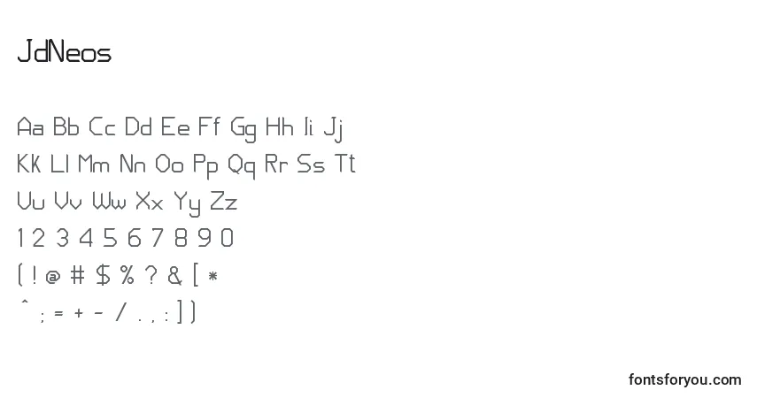 Schriftart JdNeos – Alphabet, Zahlen, spezielle Symbole