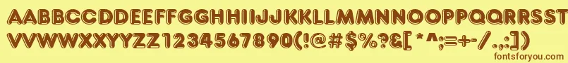 フォントFrankfurterhigd – 茶色の文字が黄色の背景にあります。