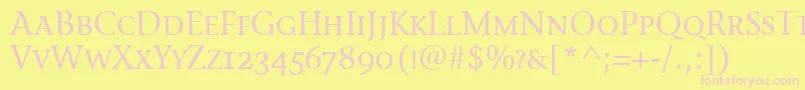 StoneInfScItcTtMedium-fontti – vaaleanpunaiset fontit keltaisella taustalla
