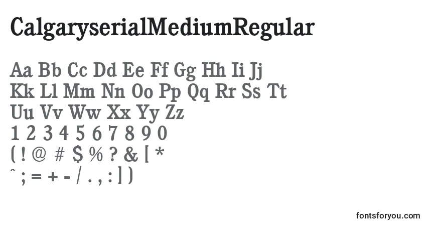 A fonte CalgaryserialMediumRegular – alfabeto, números, caracteres especiais