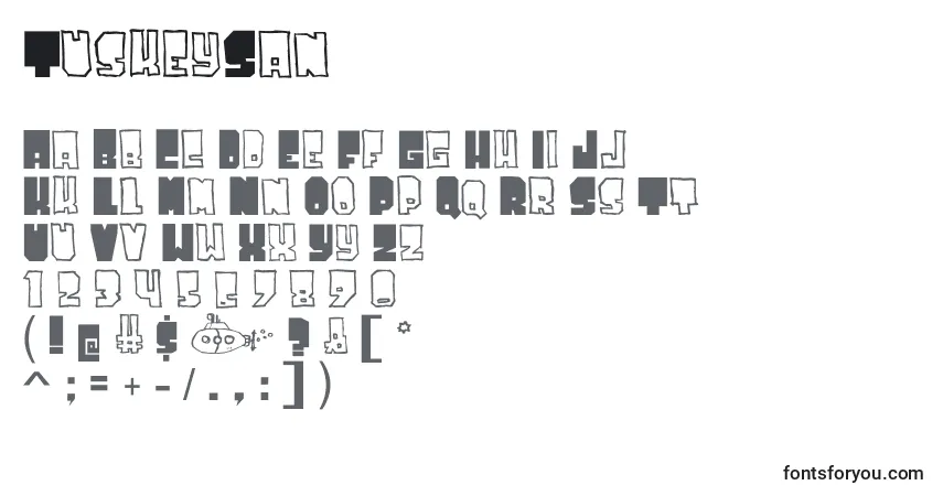 A fonte TuskeySan – alfabeto, números, caracteres especiais