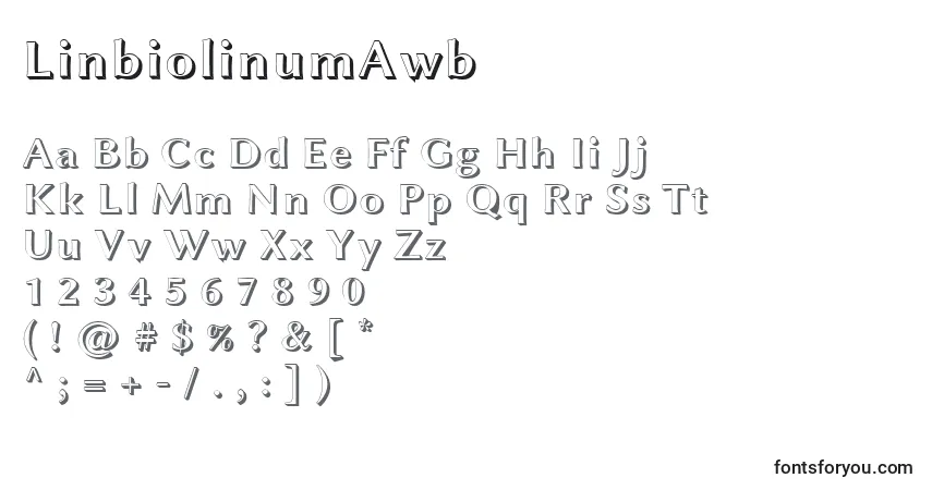 Czcionka LinbiolinumAwb – alfabet, cyfry, specjalne znaki