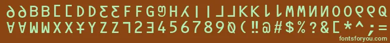 フォントOrav – 緑色の文字が茶色の背景にあります。