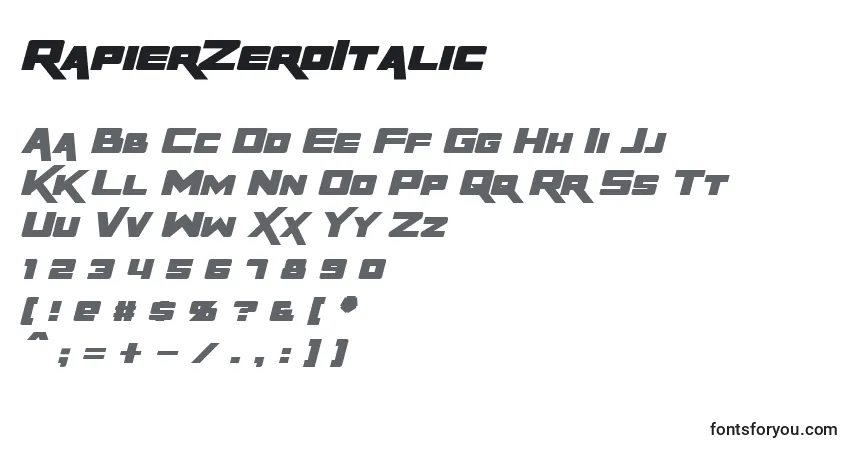 Schriftart RapierZeroItalic – Alphabet, Zahlen, spezielle Symbole