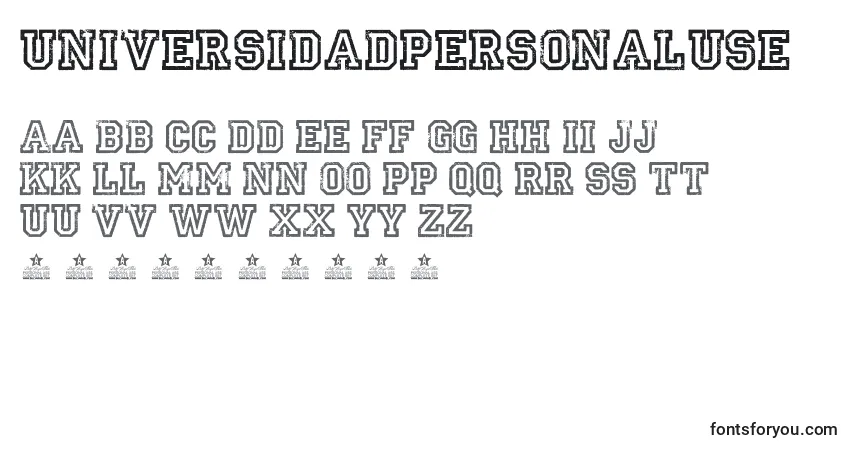 Czcionka UniversidadPersonalUse – alfabet, cyfry, specjalne znaki