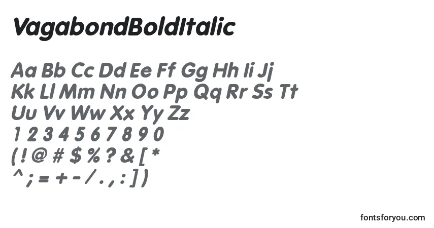 Czcionka VagabondBoldItalic – alfabet, cyfry, specjalne znaki