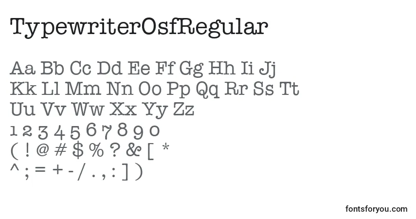 A fonte TypewriterOsfRegular – alfabeto, números, caracteres especiais