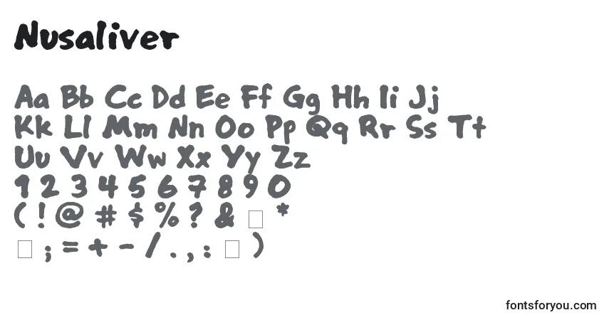 Czcionka Nusaliver – alfabet, cyfry, specjalne znaki