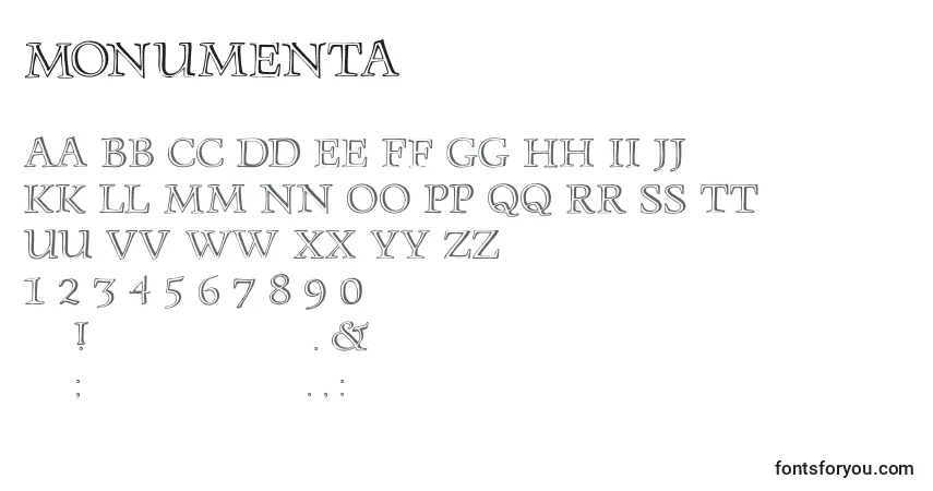 Czcionka Monumenta – alfabet, cyfry, specjalne znaki