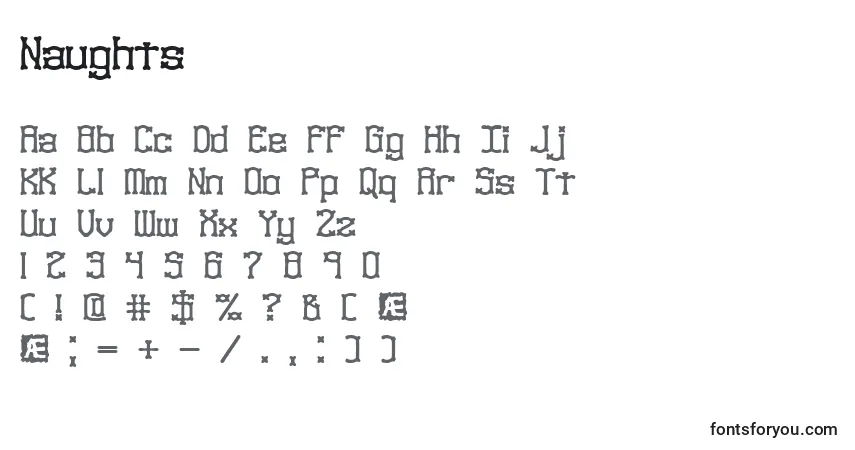 Czcionka Naughts – alfabet, cyfry, specjalne znaki