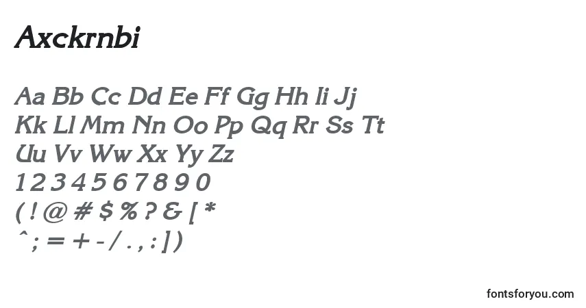 Czcionka Axckrnbi – alfabet, cyfry, specjalne znaki