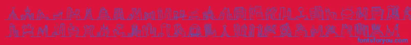 Minipicsnakedcityday-Schriftart – Blaue Schriften auf rotem Hintergrund