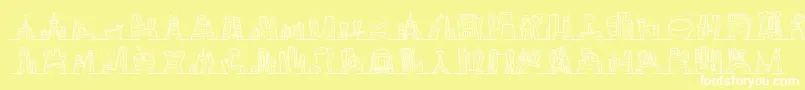 Minipicsnakedcityday-Schriftart – Weiße Schriften auf gelbem Hintergrund