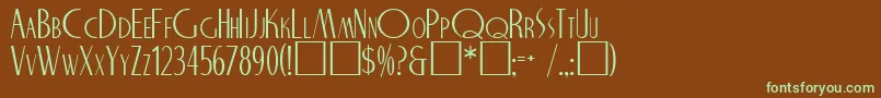 フォントNicholasRegular – 緑色の文字が茶色の背景にあります。