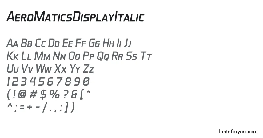 Schriftart AeroMaticsDisplayItalic – Alphabet, Zahlen, spezielle Symbole
