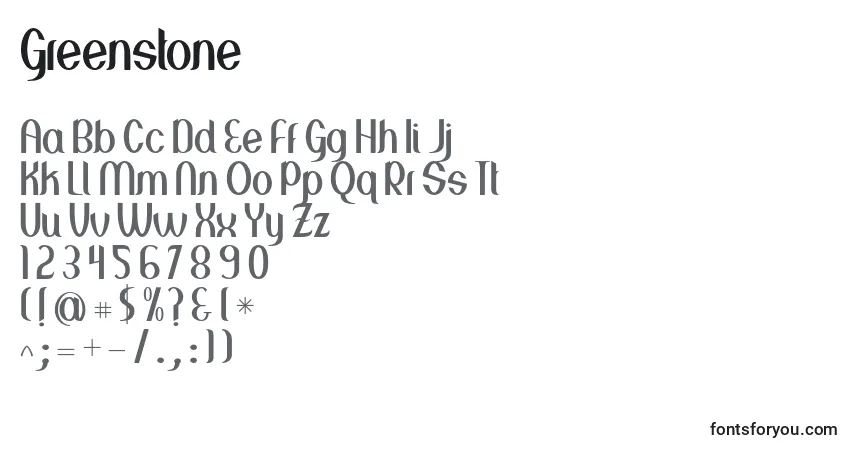 A fonte Greenstone (37673) – alfabeto, números, caracteres especiais