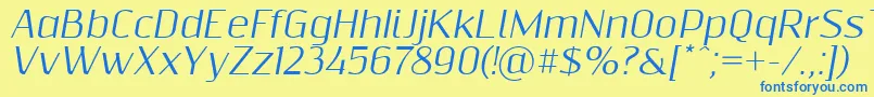 フォントResagnictoitalic – 青い文字が黄色の背景にあります。