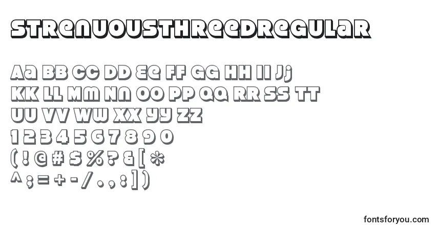 A fonte StrenuousthreedRegular – alfabeto, números, caracteres especiais