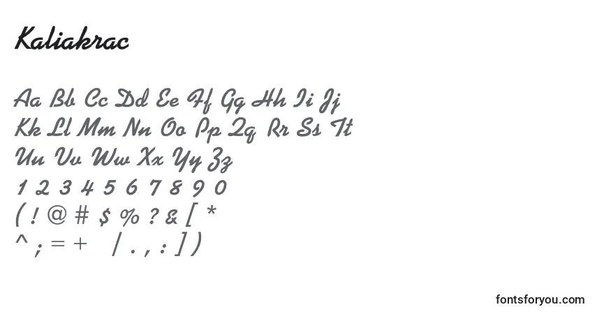Schriftart Kaliakrac – Alphabet, Zahlen, spezielle Symbole