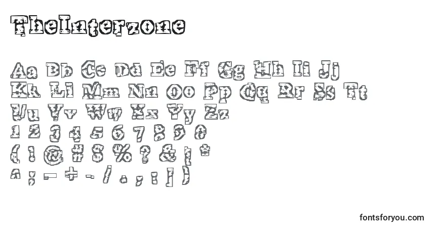Czcionka TheInterzone – alfabet, cyfry, specjalne znaki