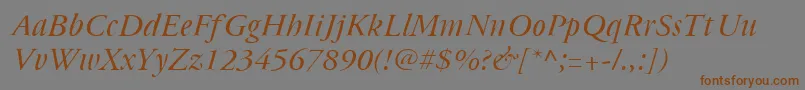 Cyrillicgaramond Italic-Schriftart – Braune Schriften auf grauem Hintergrund