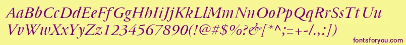 Cyrillicgaramond Italic Font – Purple Fonts on Yellow Background