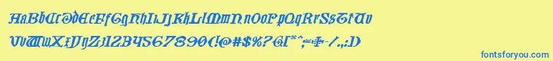 フォントWestdelphiaexpandital – 青い文字が黄色の背景にあります。