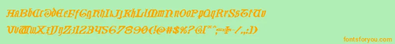 フォントWestdelphiaexpandital – オレンジの文字が緑の背景にあります。