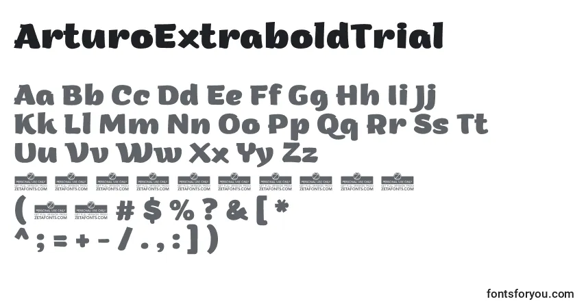 Czcionka ArturoExtraboldTrial – alfabet, cyfry, specjalne znaki
