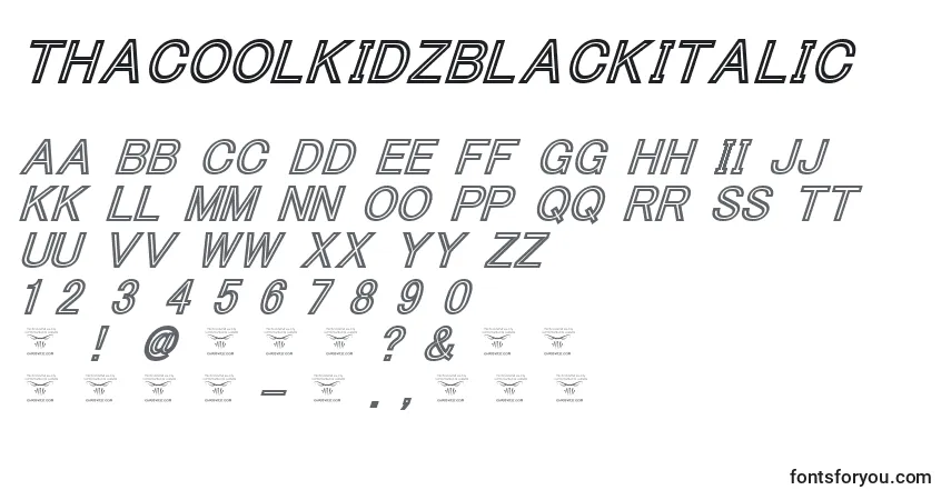 Шрифт ThacoolkidzBlackitalic – алфавит, цифры, специальные символы