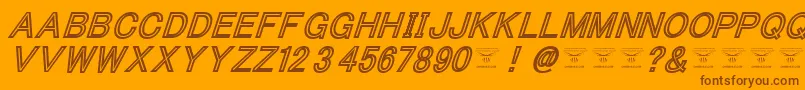 Saiba mais sobre a fonte ThacoolkidzBlackitalic Fonte ThacoolkidzBlackitalic – fontes marrons em um fundo laranja