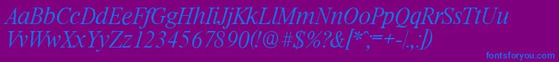 RiccioneserialXlightItalic Font – Blue Fonts on Purple Background